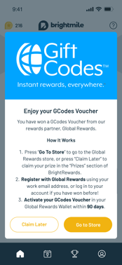 GCodes Rewards PopUp