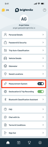 Settings Vehicle details